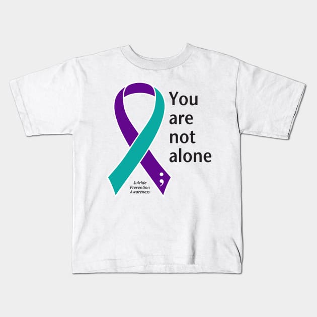 Suicide prevention: not alone ribbon, black type Kids T-Shirt by Just Winging It Designs